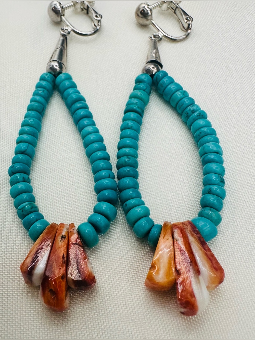 Native American Turquoise Heishi & Spiny Oyster Shell Jacia Loop drop Earrings